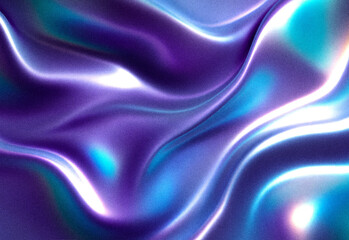 Abstract glossy liquid waves in purple and blue hues with iridescent highlights forming a vibrant metallic background suitable for technology, fashion, and creative design projects