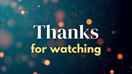 Animated video outro screen with sparkling golden bokeh particles on dark background.