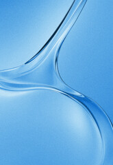 Macro abstract shot of blue glass curves and reflections, highlighting translucent liquid like surfaces and dynamic shapes ideal for technology, design, branding visuals