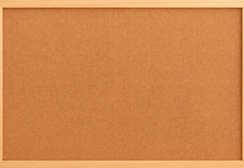 Close up view of a natural cork bulletin board with a warm wooden frame, featuring a textured brown surface perfect for posting notes, reminders, and planning in office use