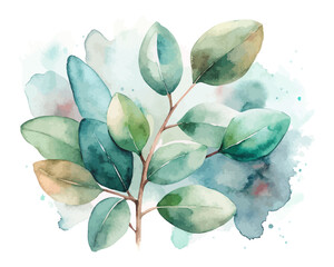 Watercolor Eucalyptus leaves 