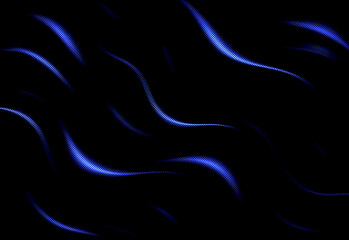 Abstract blue neon wave pattern with glowing dotted curves on a dark background, futuristic motion art for technology branding, digital design, and visual effects