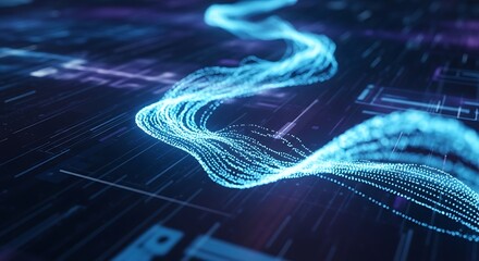 Abstract digital stream of data flowing across a dark futuristic background