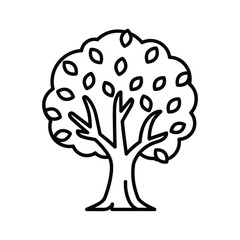 Minimalist black and white line art icon of a deciduous tree