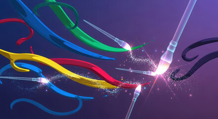 Abstract colorful energy streams flowing and intertwining art