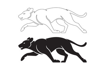 Stylized silhouette and outline of a running panther or big cat