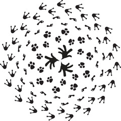 Animal Footprint Mandala – Pet Paw, Bird Track & Human Footprint Circular Pattern Vector Design