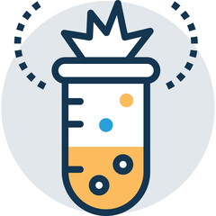 Chemistry Test Tube Bubbling With Yellow Liquid And Blue Orbs A Science Experiment In A Circle Frame With Sparkles Above And Dotted Border In A Flat Icon Design Style