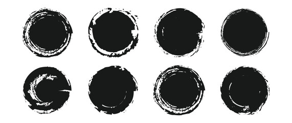 Grunge circle. set of black grunge ink stamp circles, round shape stamp, Collection for grunge badge, seal, ink and stamp design template. Round grunge hand drawn circle shape, vector