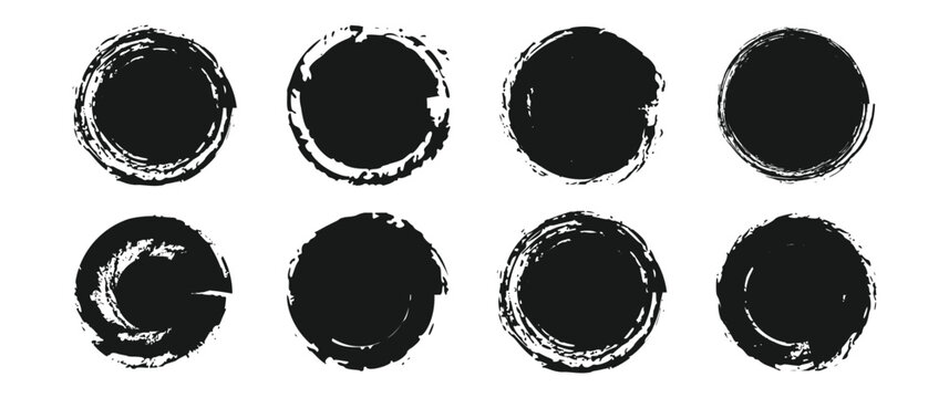Grunge circle. set of black grunge ink stamp circles, round shape stamp, Collection for grunge badge, seal, ink and stamp design template. Round grunge hand drawn circle shape, vector