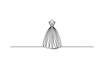 Elegant black and white illustration of a flowing gown on a mannequin