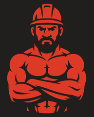 Angry Builder Man Mascot Logo in Red and Black Vector Style