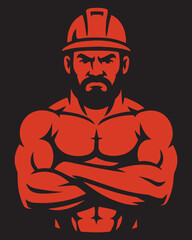 Angry Builder Man Mascot Logo in Red and Black Vector Style