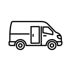 Simple line art icon of a van, isolated on a