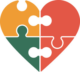 Heart shaped puzzle pieces coming together in warm colors