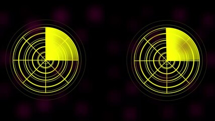 Two yellow radar scanners displaying sector scan on dark background - Powered by Adobe