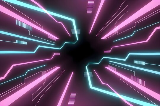 Synthwave Circuitry: Glowing electronic pathways and energized strokes creating a cool, retro-futuristic music video background.