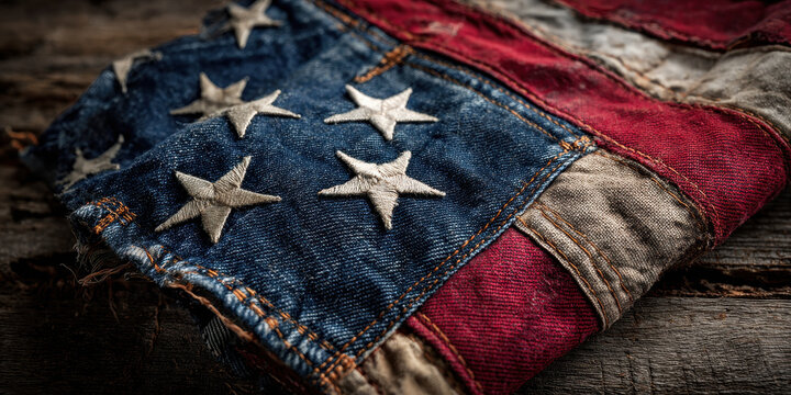 Patchwork flag fabric vintage rustic textured stars stripes - Powered by Adobe