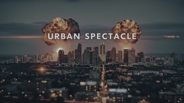 Advanced urban spectacle showcasing digital imaging technology, visual effects, and architectural design with cinematic photography techniques