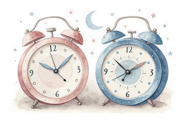 Watercolor Clock showing midnight vector illustration isolated on white background