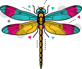 Vintage Colorful Dragonfly Vector Icon for Nature Insect Wildlife and Ecology
