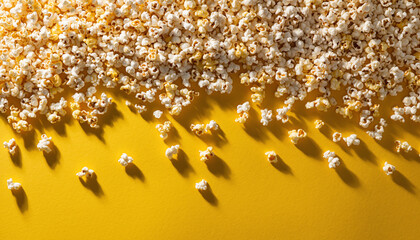 Delicious Popcorn Delight A Close-Up View of Freshly Popped Kernels on a Yellow Background
