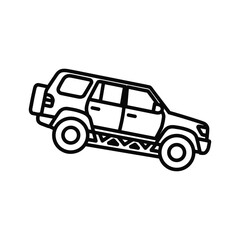 Outline drawing of an offroad suv with a spare tire on the back