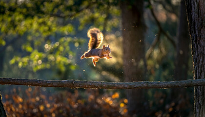 Squirrel Leap Capturing a Moment of Wild Freedom in Nature's Golden Light