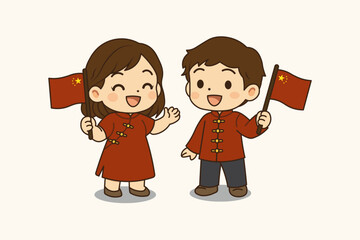 Happy Kids Celebration China Independence Days with Waving Flag