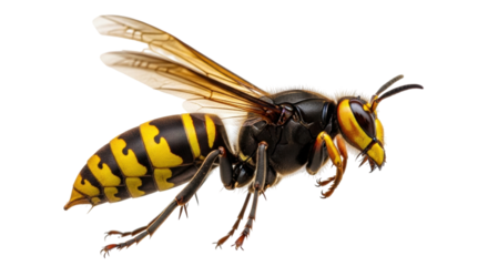 Isolated Yellow and Black Hornet Close-Up with Wings Spread Insect Pest Flying Animal