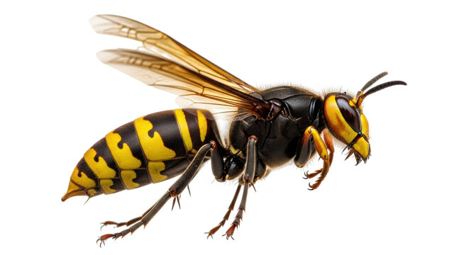 Isolated Yellow and Black Hornet Close-Up with Wings Spread Insect Pest Flying Animal