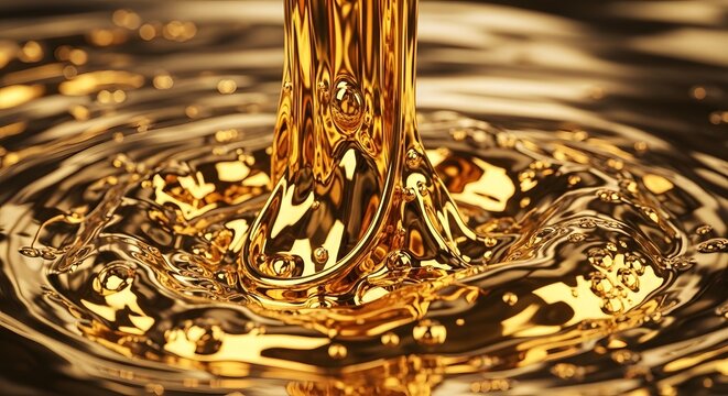 Golden liquid pouring and rippling in slow motion - Powered by Adobe
