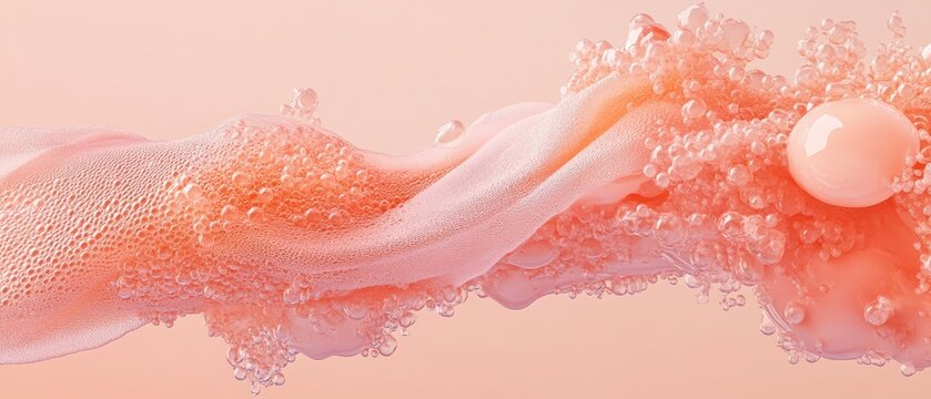 Abstract organic flow with subtle bubbles and a smooth sphere suggests advanced scientific creation and future biology development.