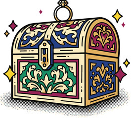 Ornate Antique Jewelry Box Vector Icon with Diamond Ring for Luxury Treasure and Wealth