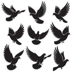 Fototapeta premium Dove silhouette black flying bird isolated on white background. style vector illustration.