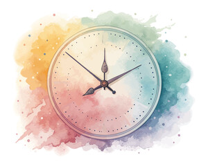 Watercolor clock  isolated on white background