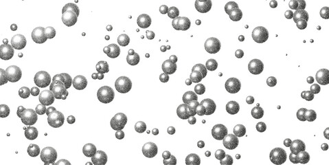3D silver bubbles and spheres forming abstract pattern background. Glossy 3D spheres and floating bubbles with metallic shine, grain texture, and smooth reflective gradient effect