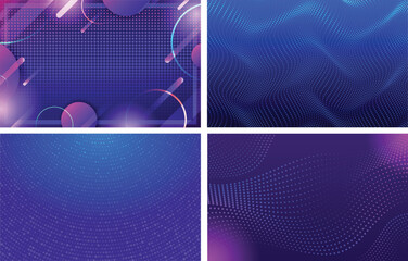 Futuristic Blue Purple Halftone Background Set