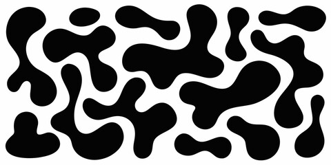Abstract black blobs and organic shapes on a white background seamless pattern