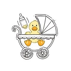 Fototapeta premium Baby Stroller With Duck Toy