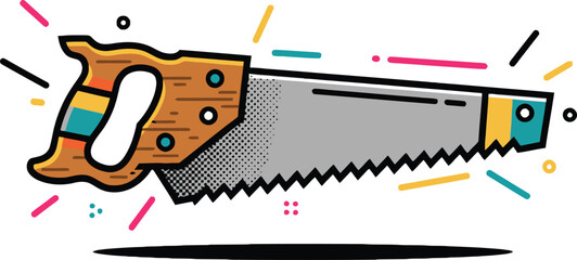 Old Hand Saw Tool Vector Icon for Carpentry Construction and Woodworking