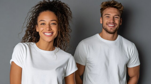 Diverse couple smiling, showing happiness and togetherness