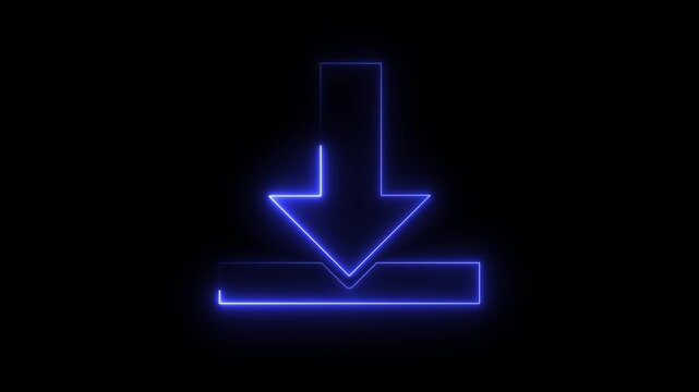 download neon blew icon animation,glowing neon animation of download icon arrow icon,animation arrow symbol on black background