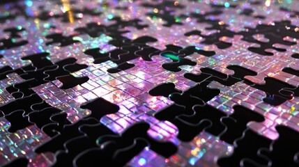 Close-up view of iridescent puzzle pieces.