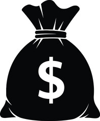 A black silhouette of a money bag with a dollar sign on it.