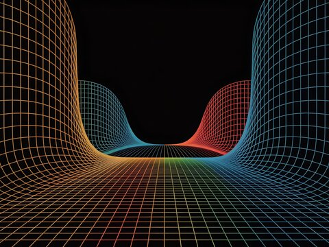 Abstract 3d wireframe landscape with rainbow gradient colors