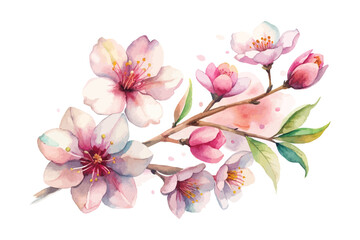 Watercolor Cherry blossoms  isolated on white background