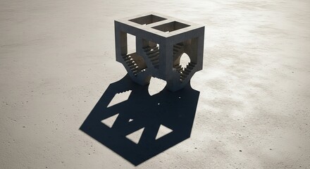 Illusionary architectural structure with intricate shadows on a textured surface