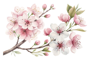 Watercolor Cherry blossoms vector illustration isolated on white background