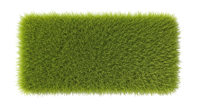 Isolated lush green grass rectangular patch for landscaping and model railway dioramas use